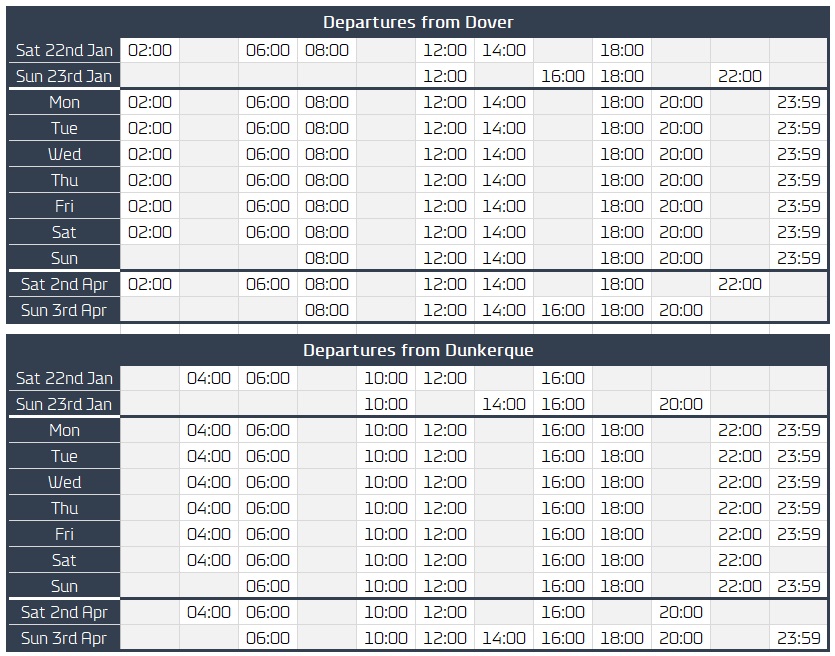 DFDS Dunkerque - Dover refit schedule 2022